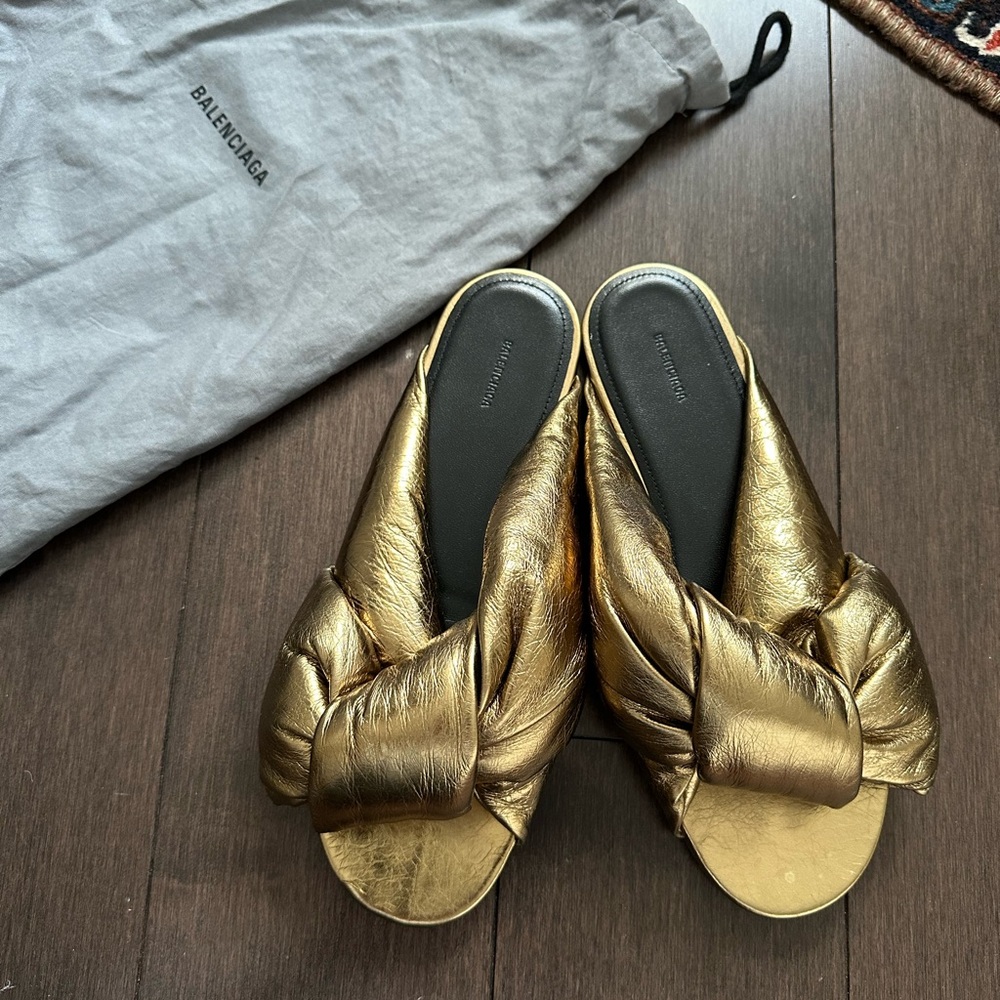 Balenciaga Women's Gold Knot Slide Sandals